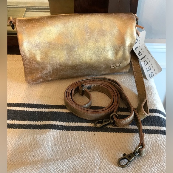 Bed Stu Handbags - NWT Bed Stu Cadence Wallet Wristlet Crossbody Bag Gold Lux MSRP $175